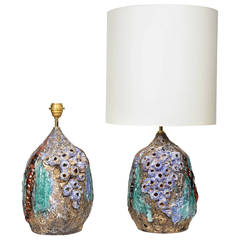Colorful Pair of Emilia Palomba Ceramic Lamps