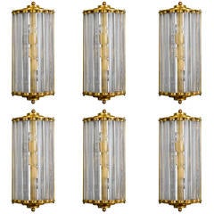 Set of Six Murano Glass and Brass Wall Sconces