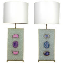 Fractale Resin and Agates Pair of Lamps 10