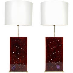 Exceptional Fractale Resin, Ivory and Amethyst Pair of Lamps 1