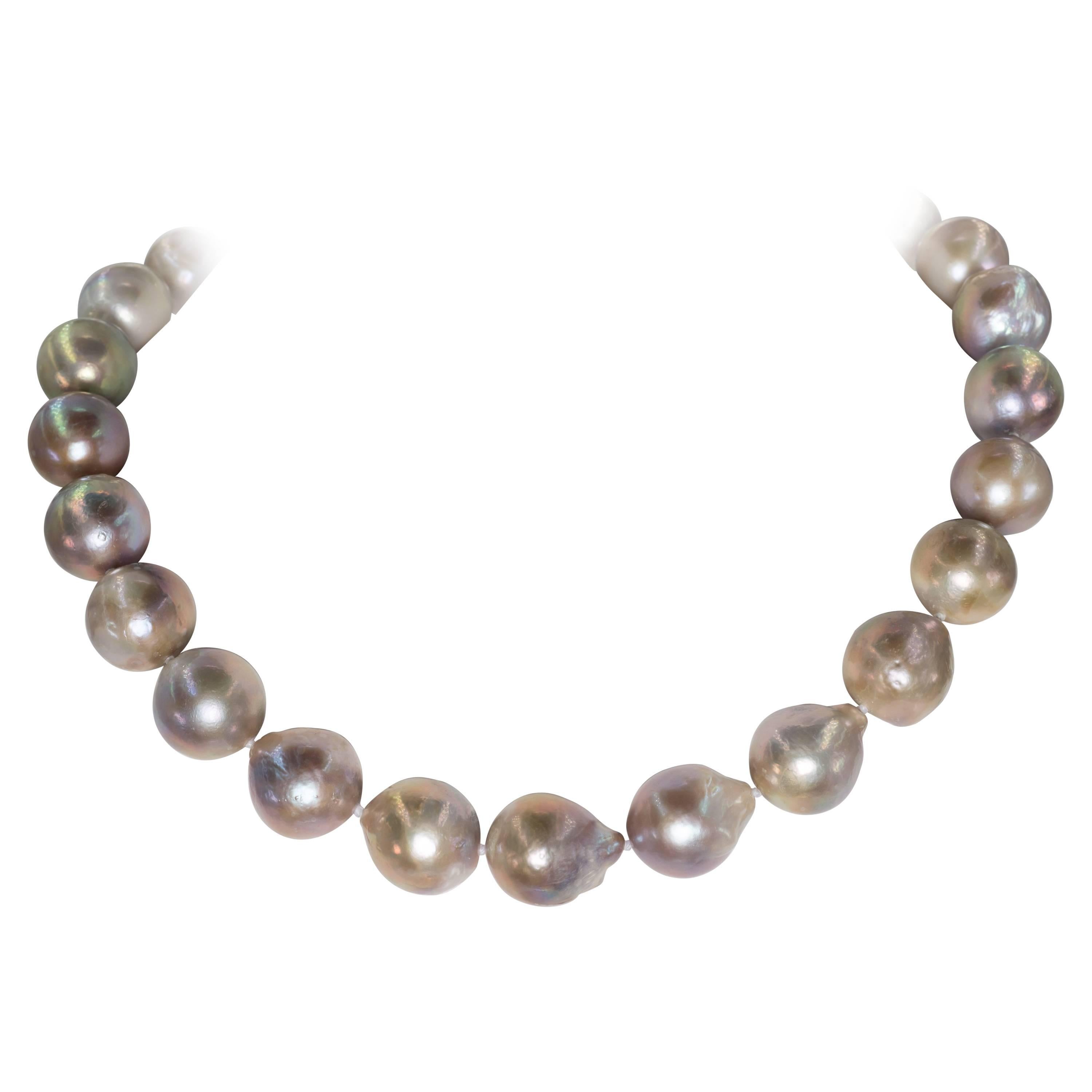 High Luster Tahitian Freshwater Large Pearl Gold Clasp Necklace