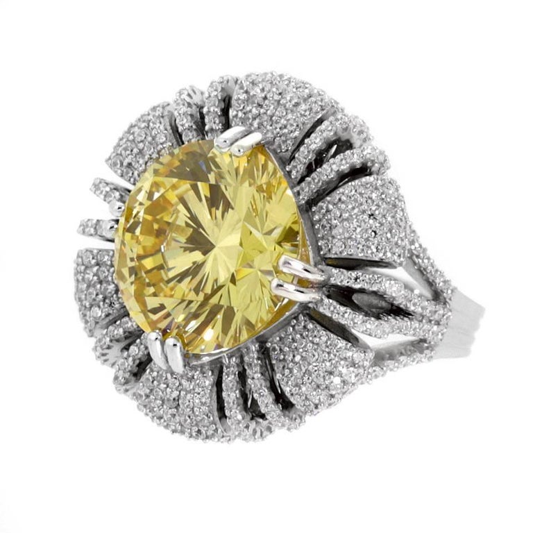 Magnificent Costume Jewelry 15 Carat Round Fancy Canary CZ Diamond Ring