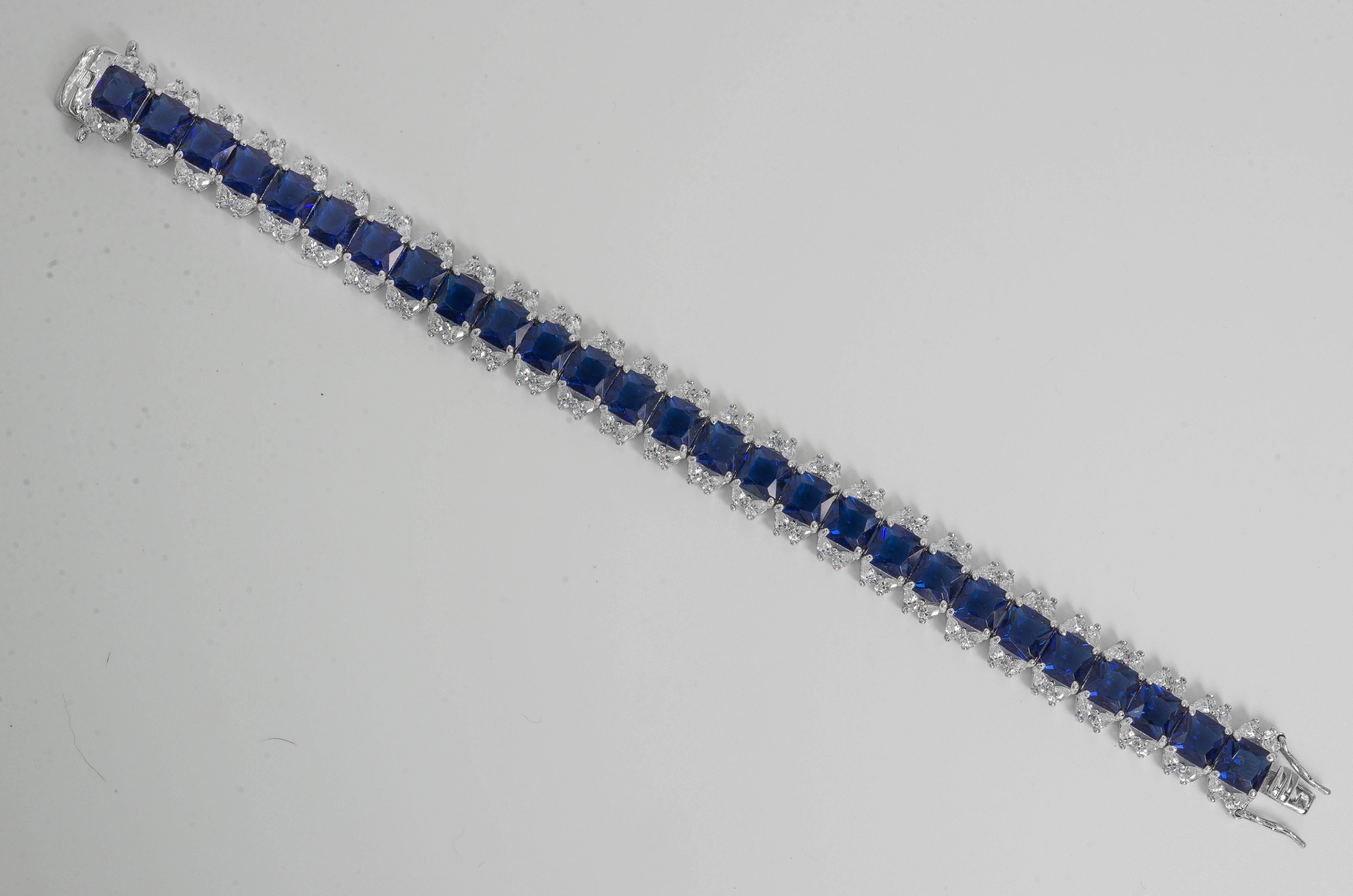 Art Deco Style Diamond Sapphire Line Bracelet In New Condition In New York, NY