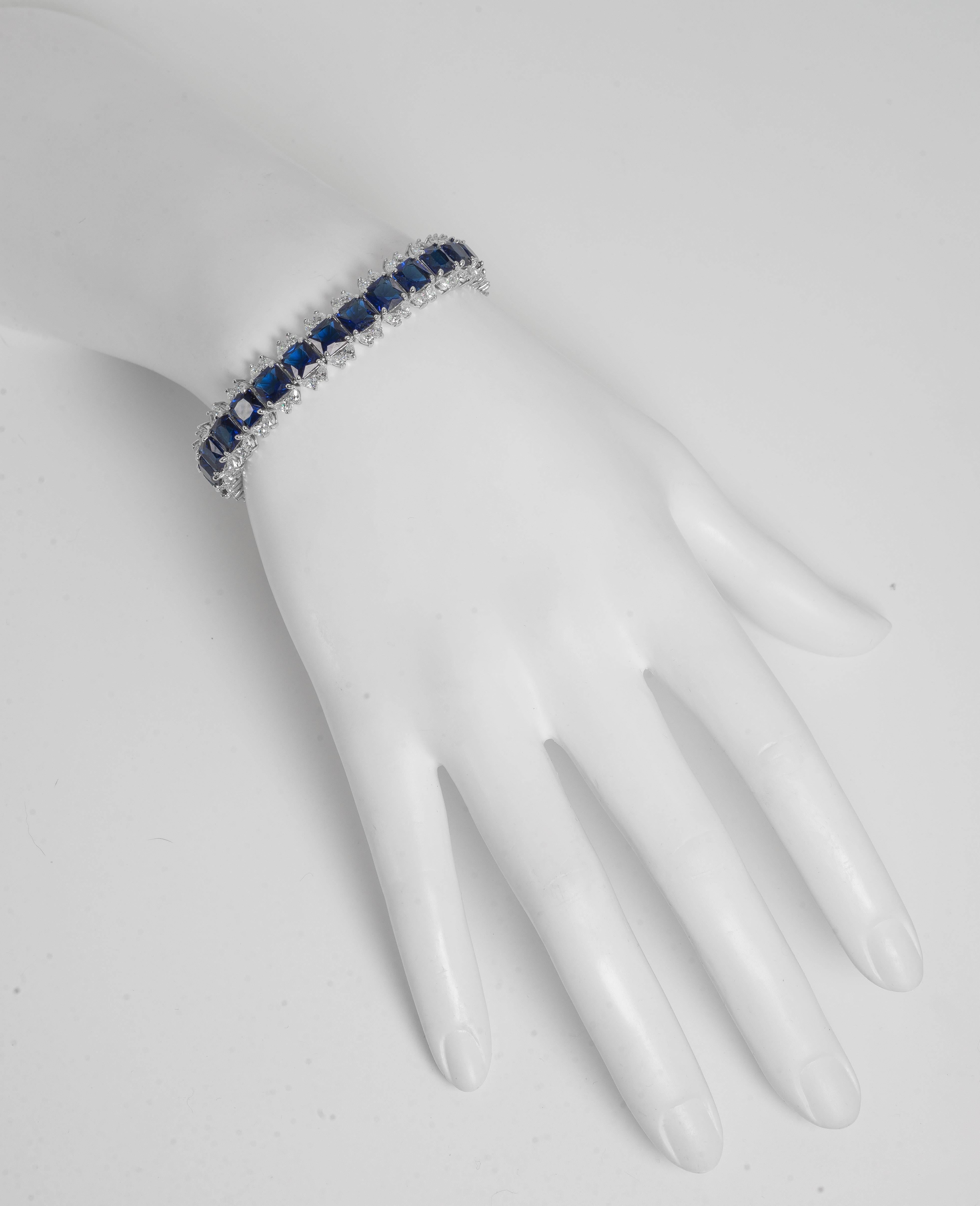 Women's Art Deco Style Diamond Sapphire Line Bracelet