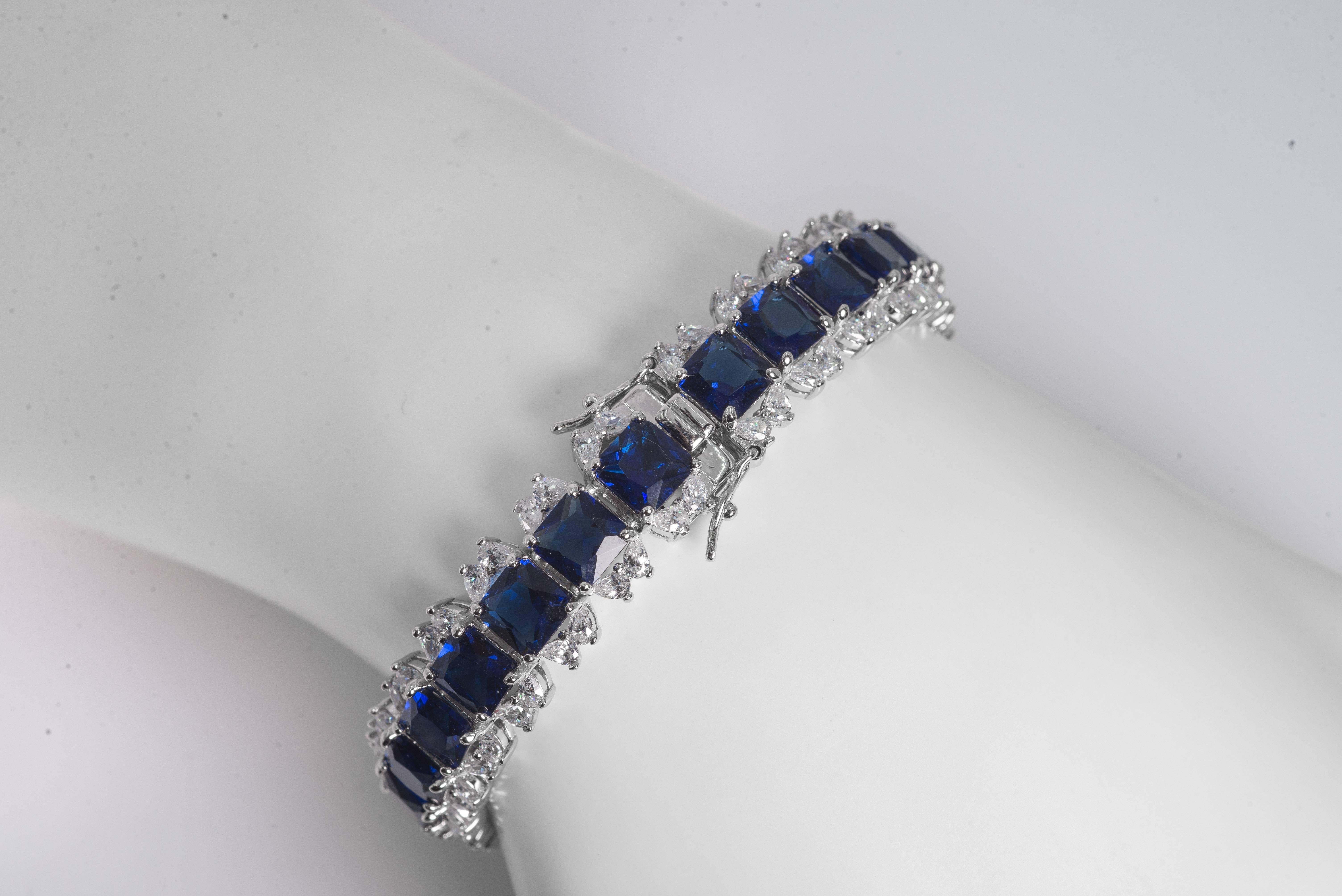 Art Deco Style Diamond Sapphire Line Bracelet 1