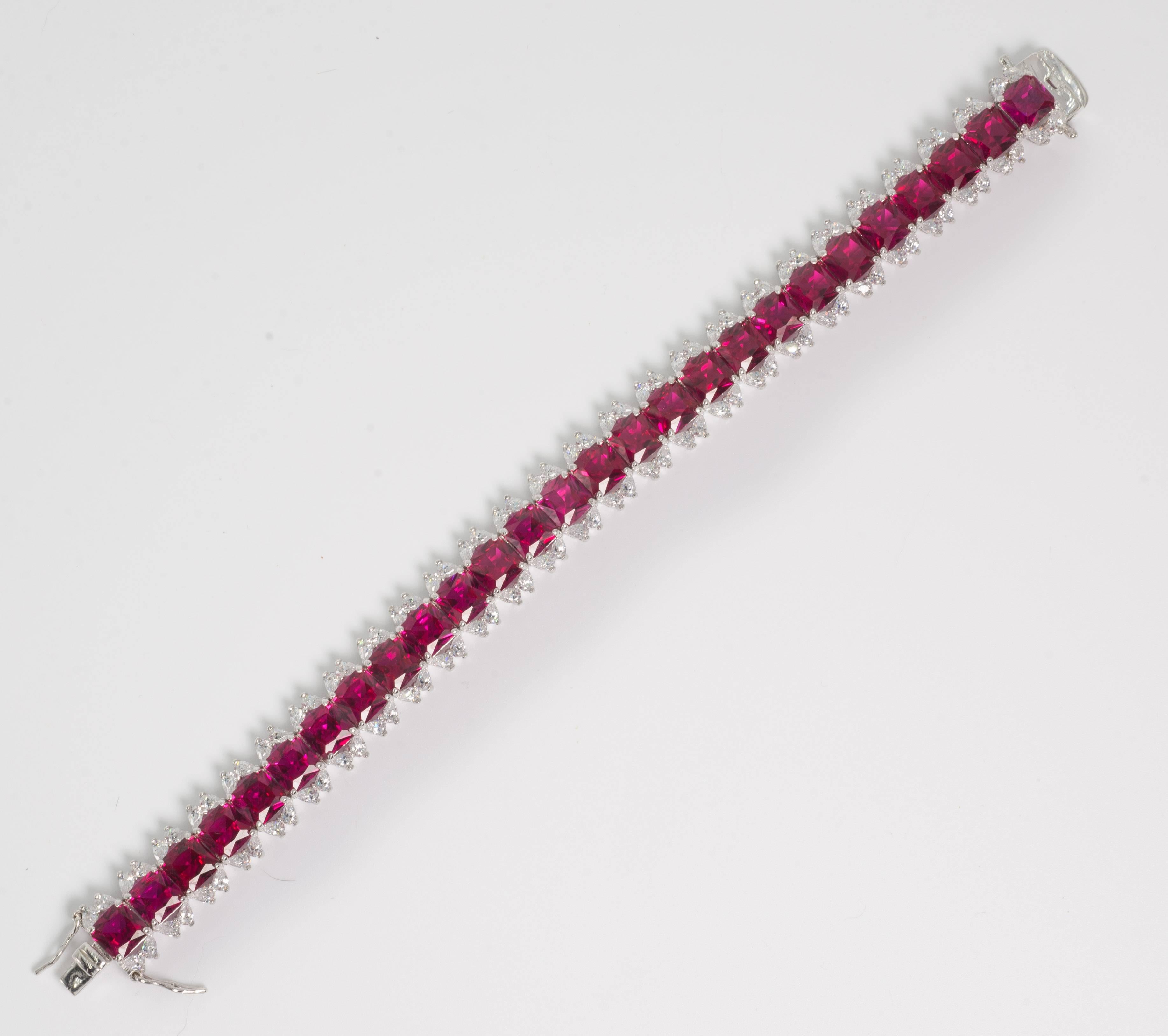Art Deco Style Diamond Ruby Line  Bracelet In New Condition In New York, NY