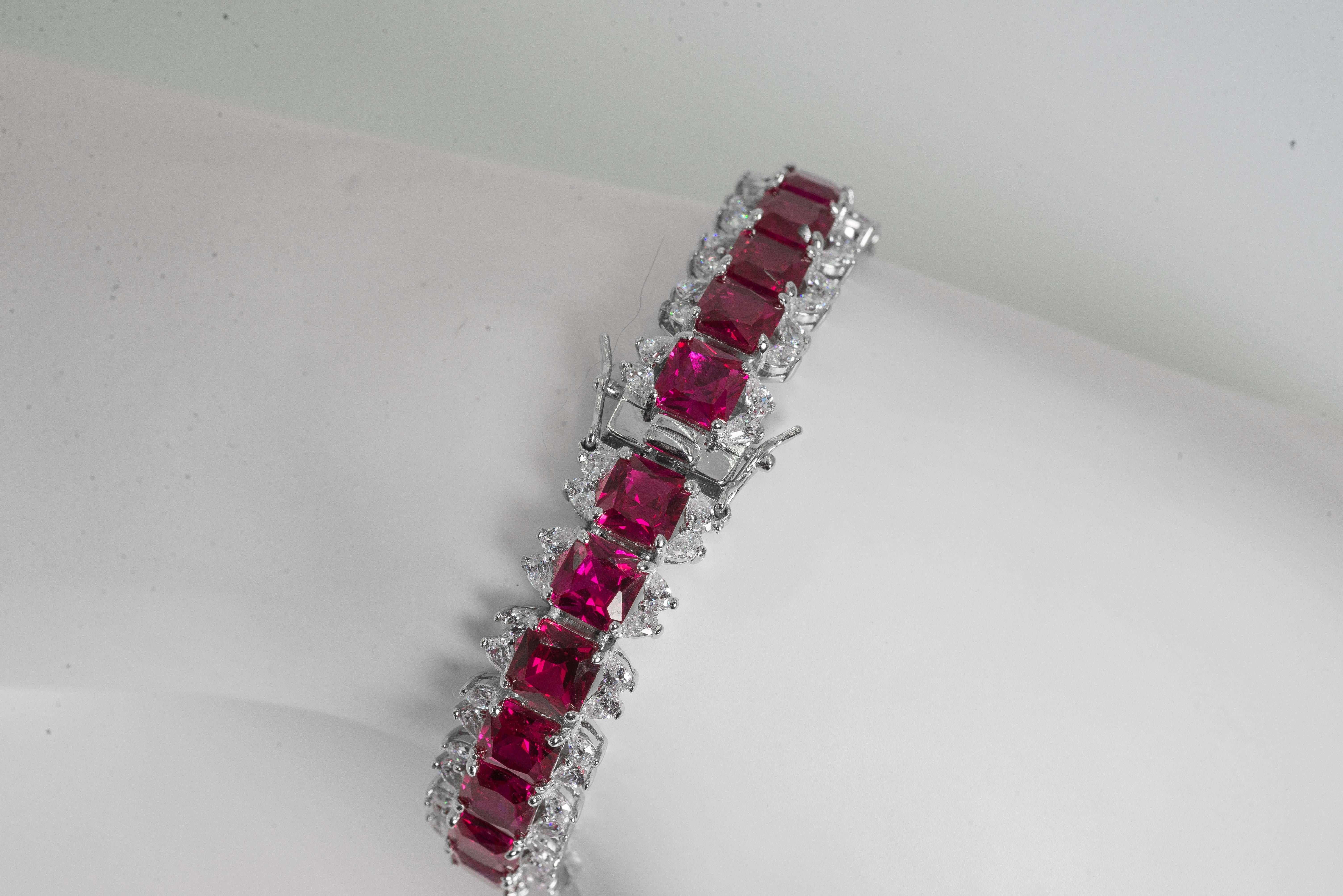Art Deco Style Diamond Ruby Line  Bracelet 1