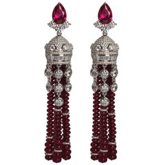 Art Deco Style  Ruby  Diamond Tassel Earrings
