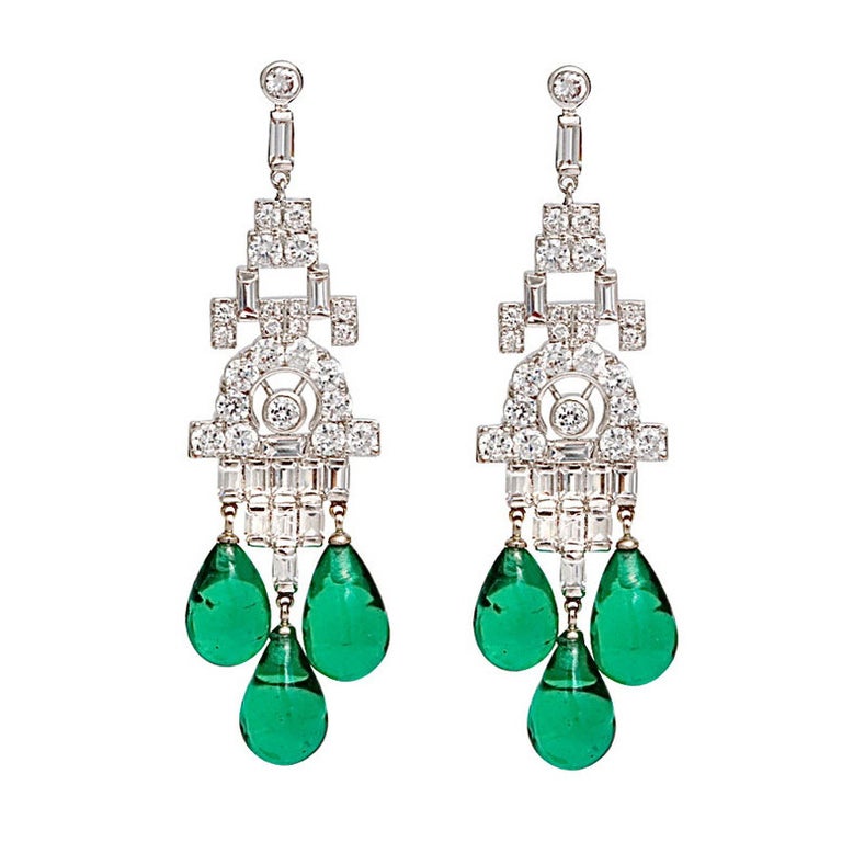 Magnificent Costume Jewelry Diamond Emerald Art Deco Style Chandelier ...