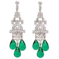 Magnificent Costume Jewelry Diamond Emerald Art Deco Style Chandelier Earrings