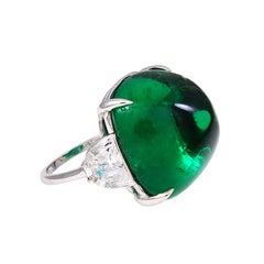 Magnificent Costume Jewelry Large Faux Cabochon Emerald Diamond Ring