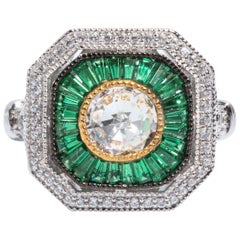 Art Deco Style Pretty Cubic Zirconia Emerald Sterling Ring