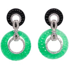 Art Deco Style Faux Diamond Onyx Jade Earrings