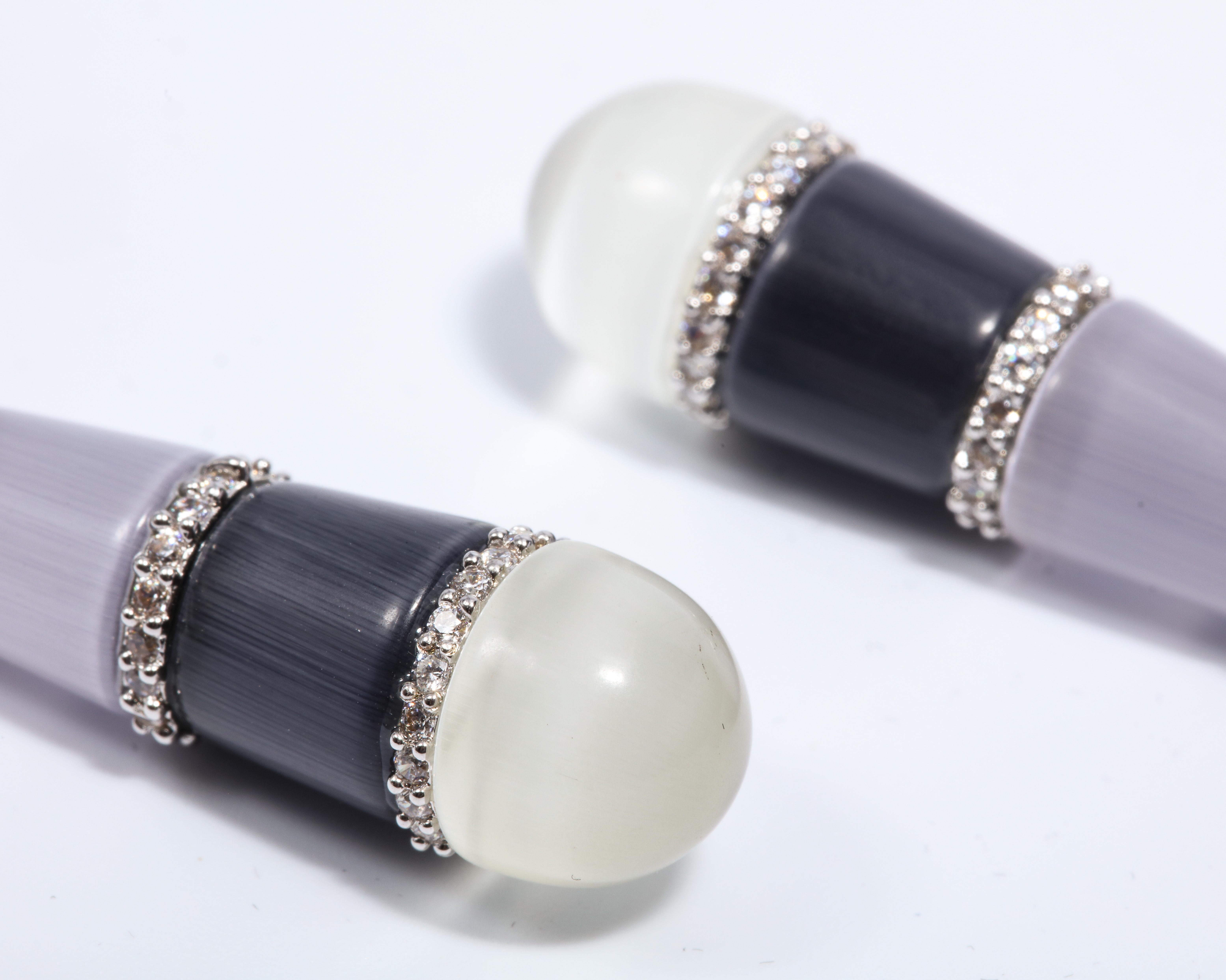Art Deco Style Faux Onyx Cubic Zirconia Moonstone Drop Earrings In New Condition In New York, NY