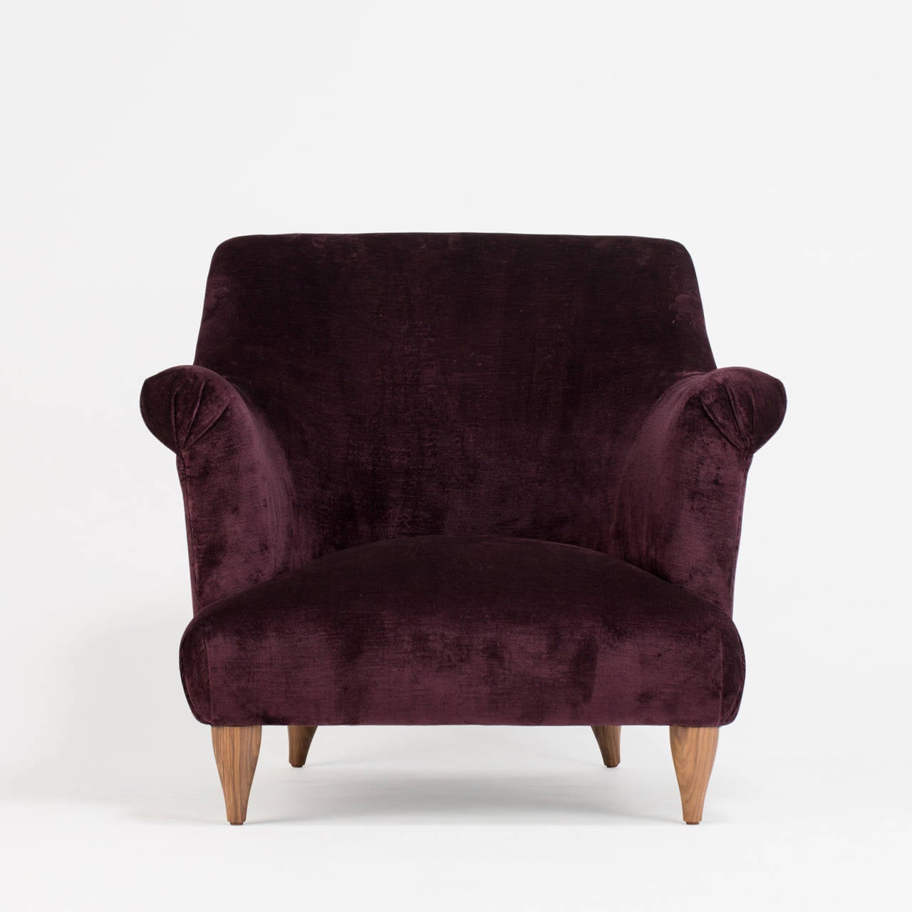 British Russell Pinch for The Future Perfect Goddard Armchair, Aubergine Linen Velvet For Sale