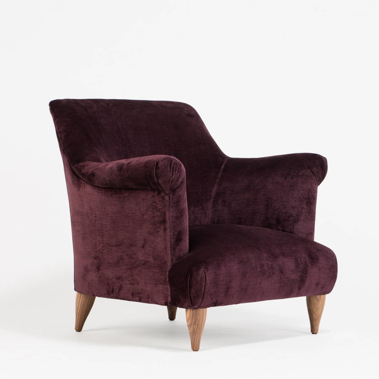 Russell Pinch for The Future Perfect Goddard Armchair, Aubergine Linen Velvet In New Condition For Sale In New York, NY