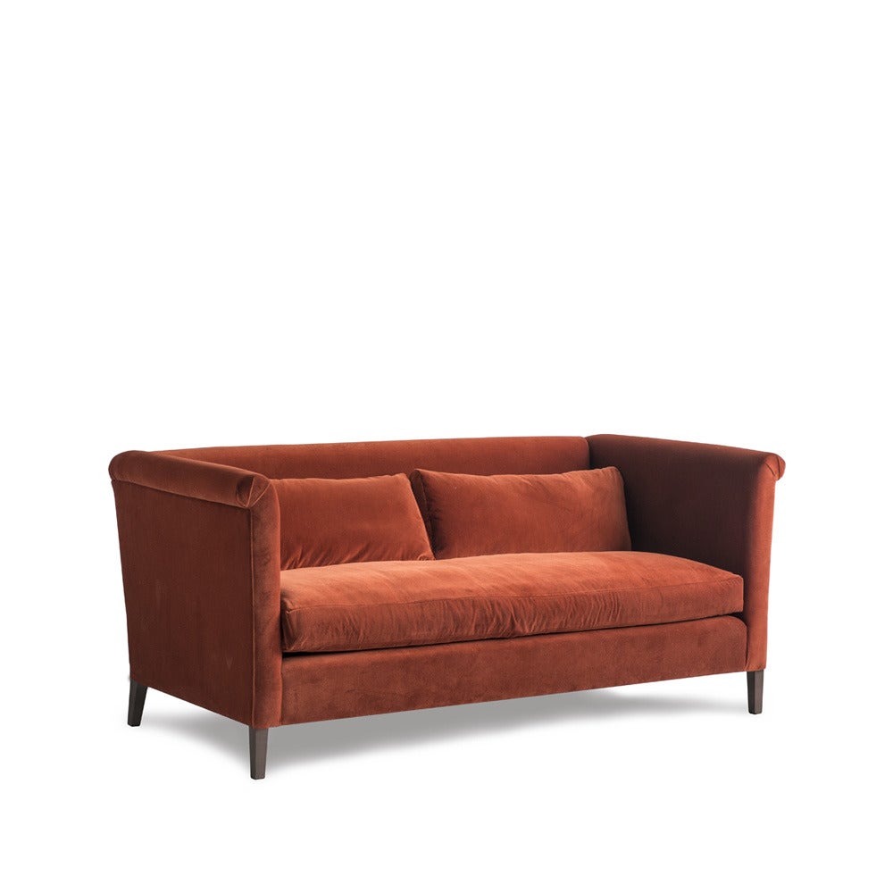 Modern Noelle Sofa in Kravets Versailles Orange Velvet High Armrests For Sale