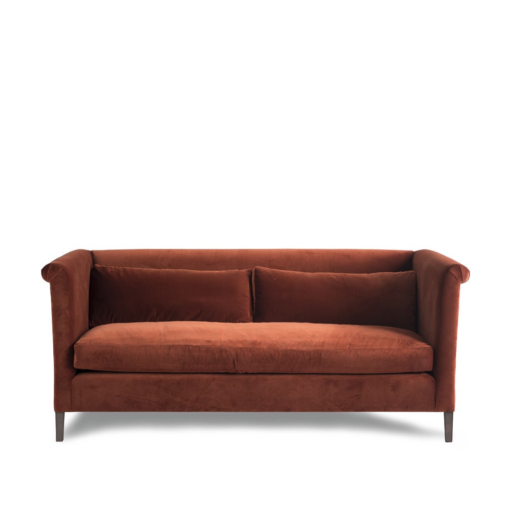 The Noelle sofa, designed by Pinch is a three-seat sofa with full width seat cushion and two lumbar cushions.