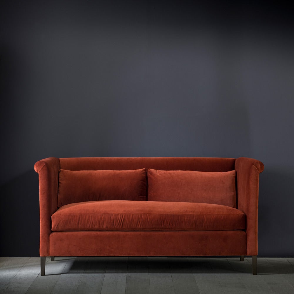 Contemporary Noelle Sofa in Kravets Versailles Orange Velvet High Armrests For Sale