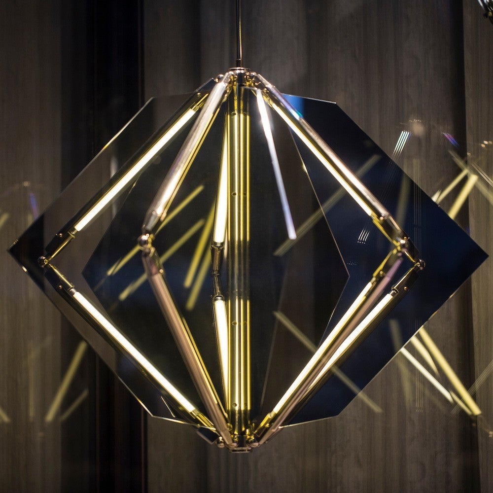 Echo 1 LED Light Pendant Chandelier Mirror Brass In New Condition For Sale In New York, NY