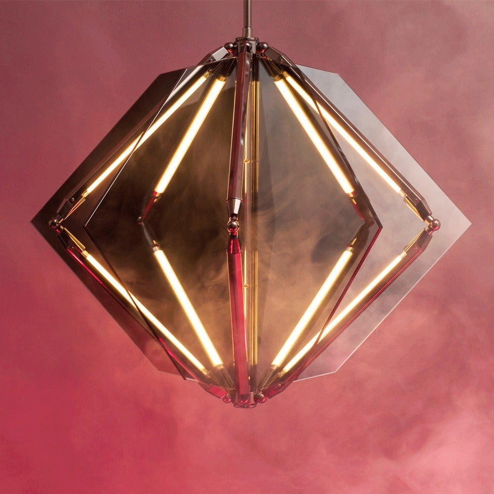 Brushed Echo 1 LED Light Pendant Chandelier Mirror Brass For Sale