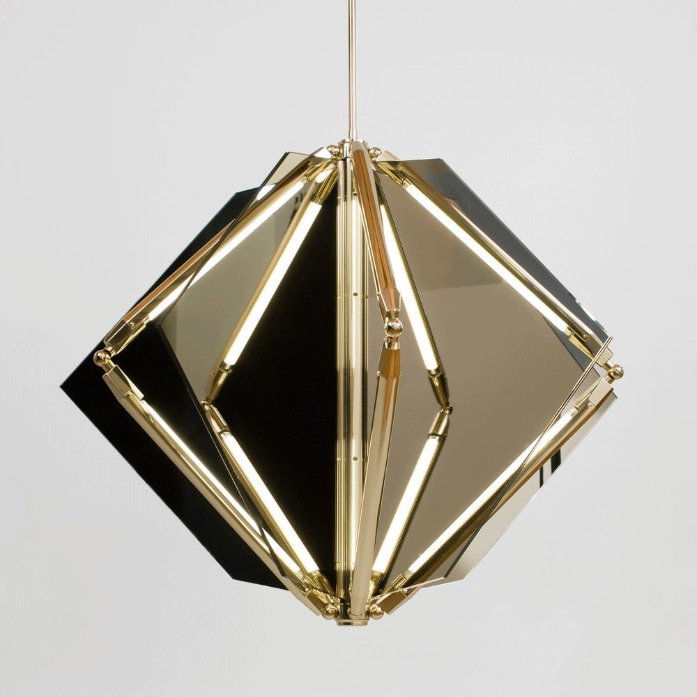 American Echo 1 LED Light Pendant Chandelier Mirror Brass For Sale