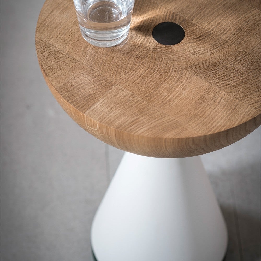 Oak Pinch Float Side Table For Sale