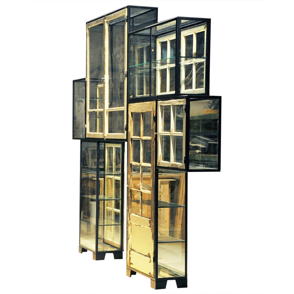 Piet Hein Eek Old Windows Cabinet, Custom Configurable Glass Shelving Unit For Sale