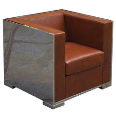 Glossy Armchair with Leather Upholstery