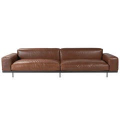 Four-Seat Brown Leather Arflex Naviglio Sofa