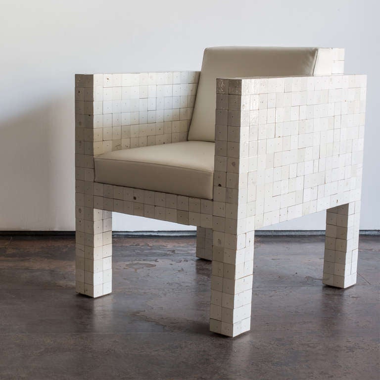 Dutch Piet Hein Eek 40x40 White Waste Armchair Upholstered Chair For Sale