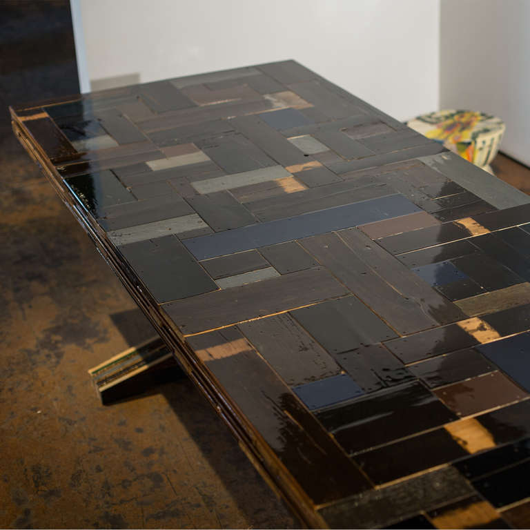 Contemporary Dark Waste Table in Scrapwood For Sale