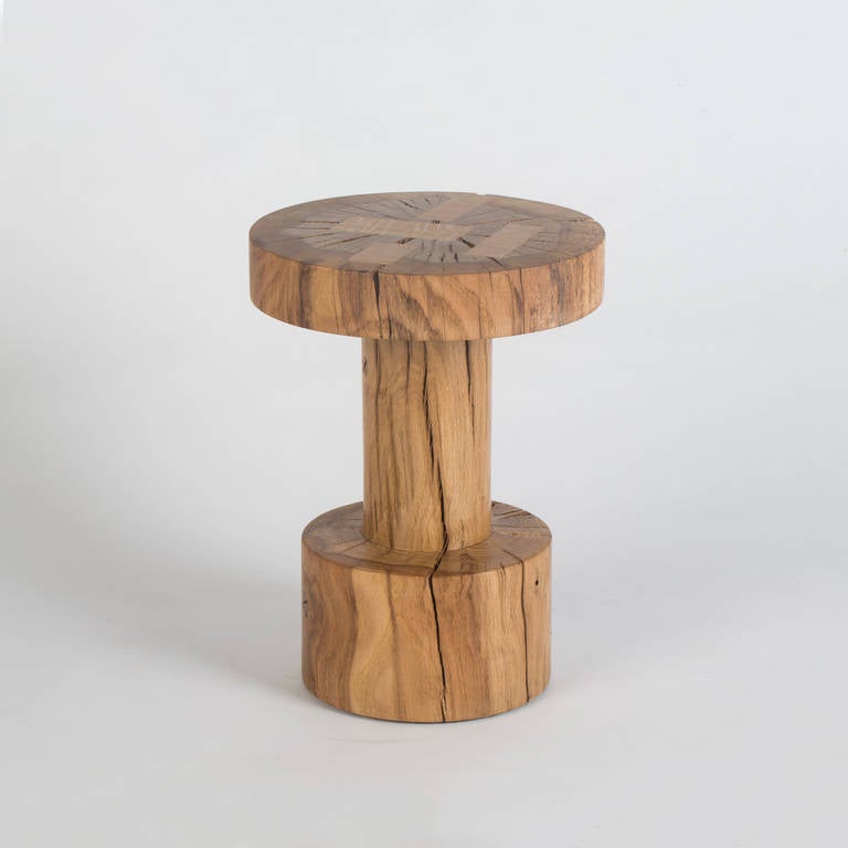 Created in Joshua Tree, CA, Alma Allen carved these side tables with salvaged claro oak from Northern California, which is milled and dried in Joshua Tree.

Please note that the diameter listed is for the tabletop. Diameter of the base is 12