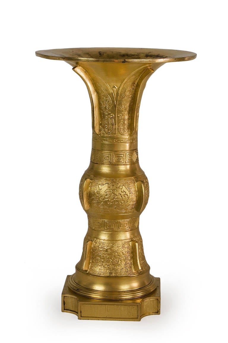 Japonisme Chinese Bronze GU Form Vase by L'Escalier de Cristal-Paris