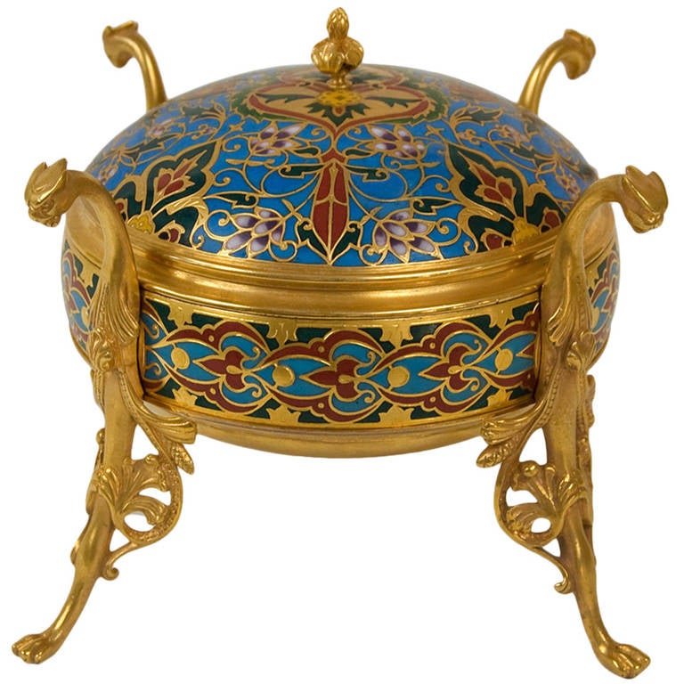Champleve Enamel Decorative Box by Barbedienne For Sale