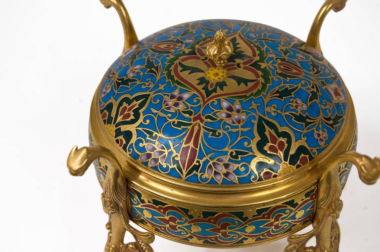 French Champleve Enamel Decorative Box by Barbedienne For Sale