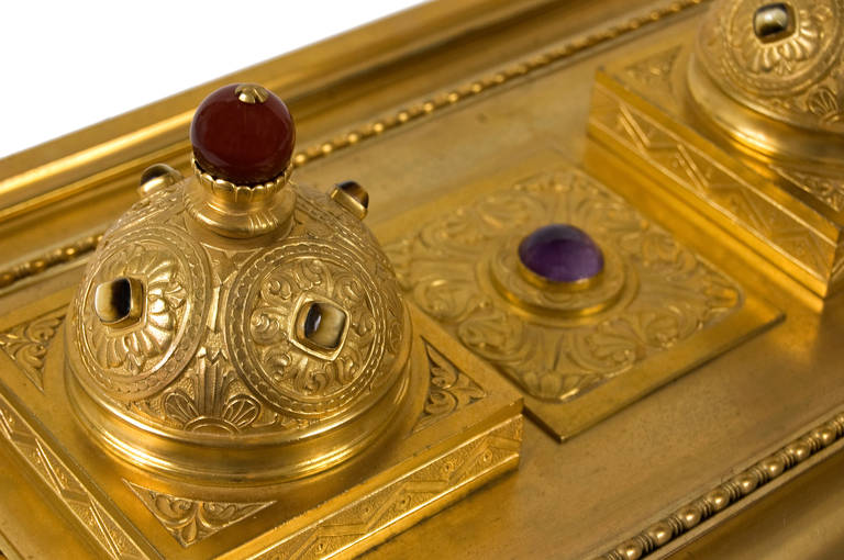 20th Century Inkstand in Gilded Bronze and Semi-Precious Stones by Otto Rohloff For Sale