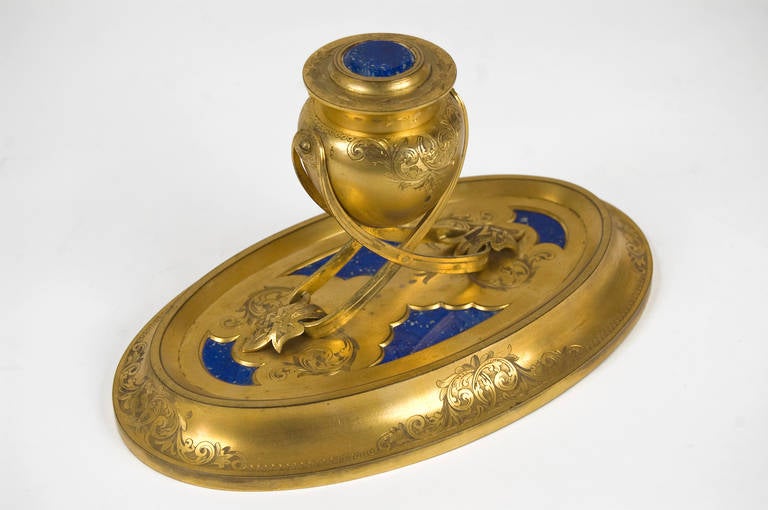 Inkwell Adorned with Lapis Lazuli by Samson Wertheimer In Excellent Condition For Sale In Jonquerettes, FR