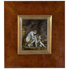 'Venus et Amour, ' Enamel on Copper Painting by Leon Lannier