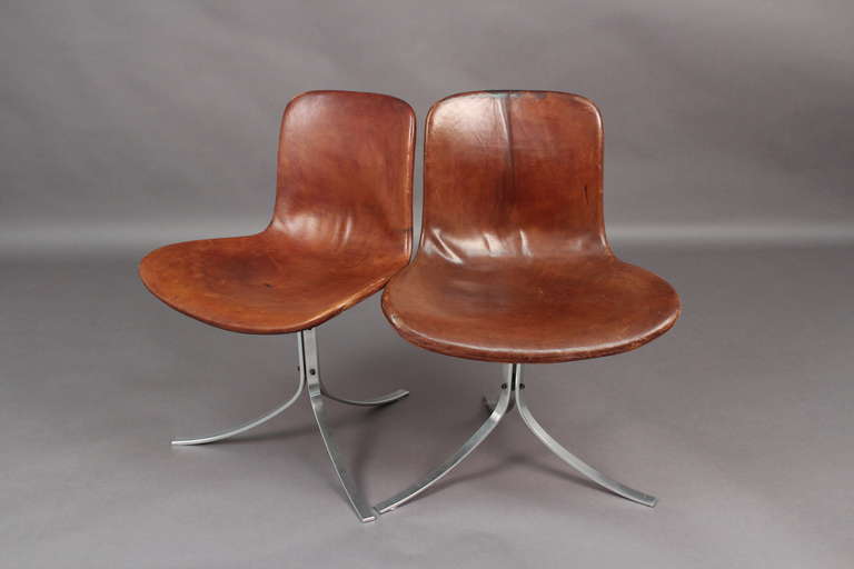 Scandinavian Modern Poul Kjaerholm PK9 Chairs with rich patina