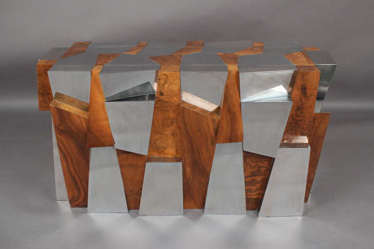 Paul Evans Wood, Steel and Glass Faceted Dining Table, 1970