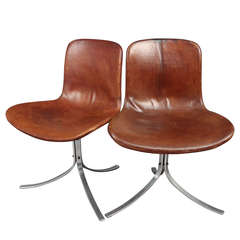 Scandinavian Modern Poul Kjaerholm PK9 Chairs with rich patina