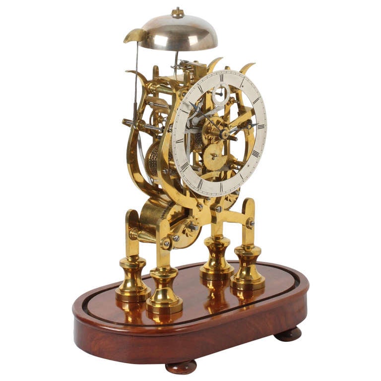 An English Brass Lyre-shaped Skeleton Clock, Dent's, Circa 1850 For Sale