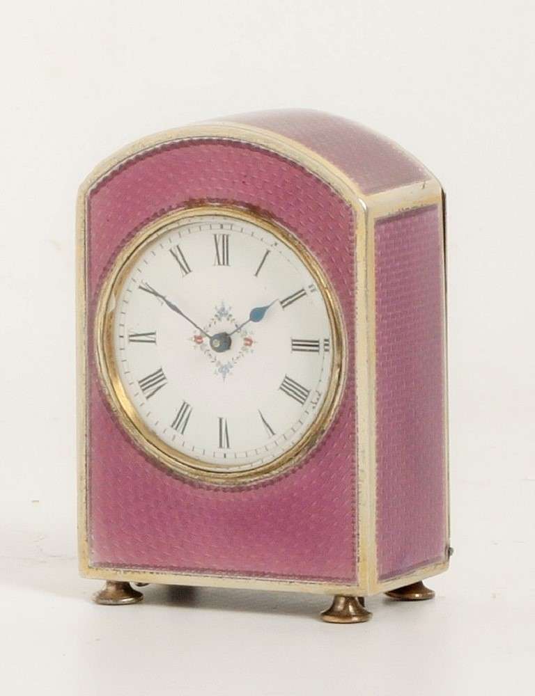 A Miniature French Silver Transparant Guilloche Enamel Timepiece, circa 1900 In Good Condition For Sale In Amsterdam, NL