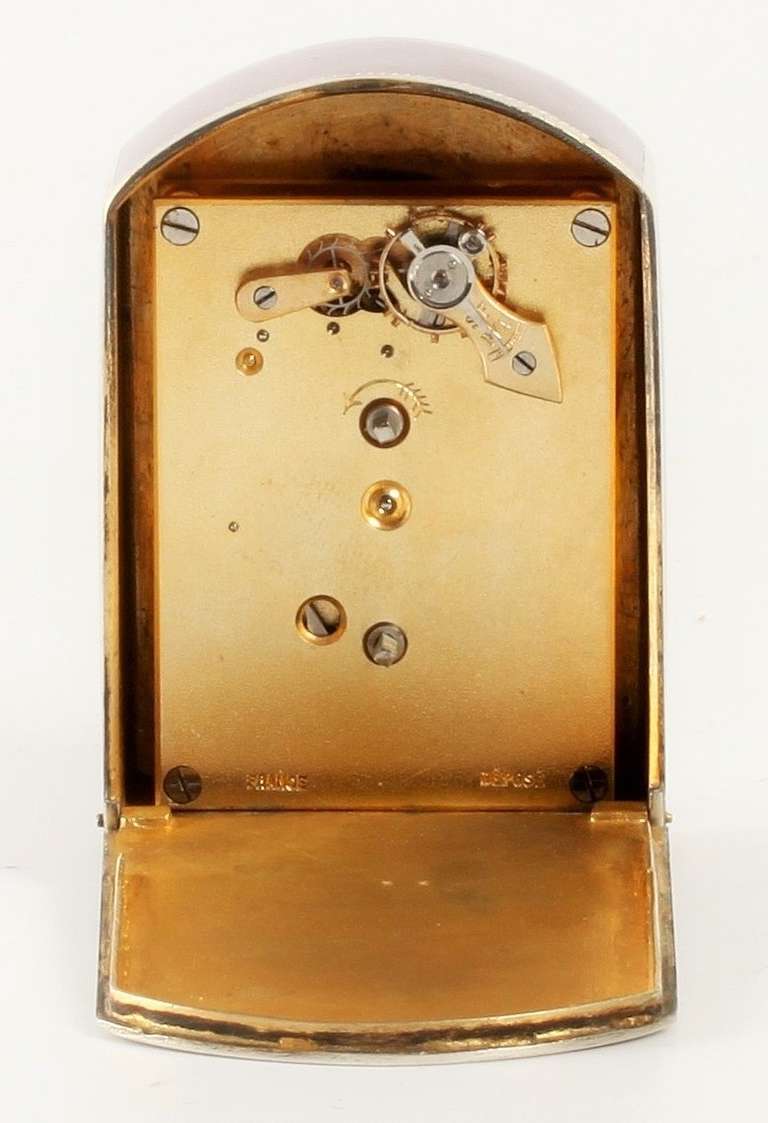 A Miniature French Silver Transparant Guilloche Enamel Timepiece, circa 1900 For Sale 2