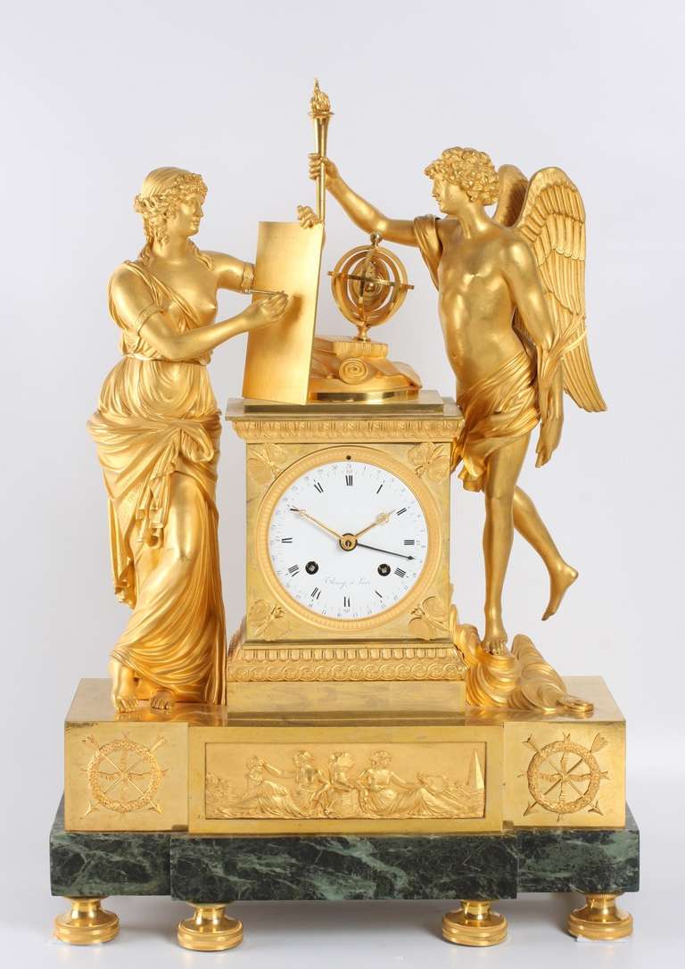 Large French Empire Mantel Clock 'Genie et Imagination', Clodion circa 1810