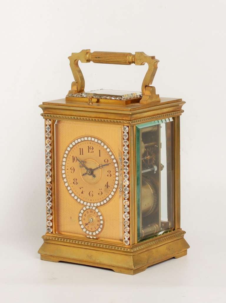 French Brass Cut Crystal Mounted Anglaise Carriage Clock, circa 1900