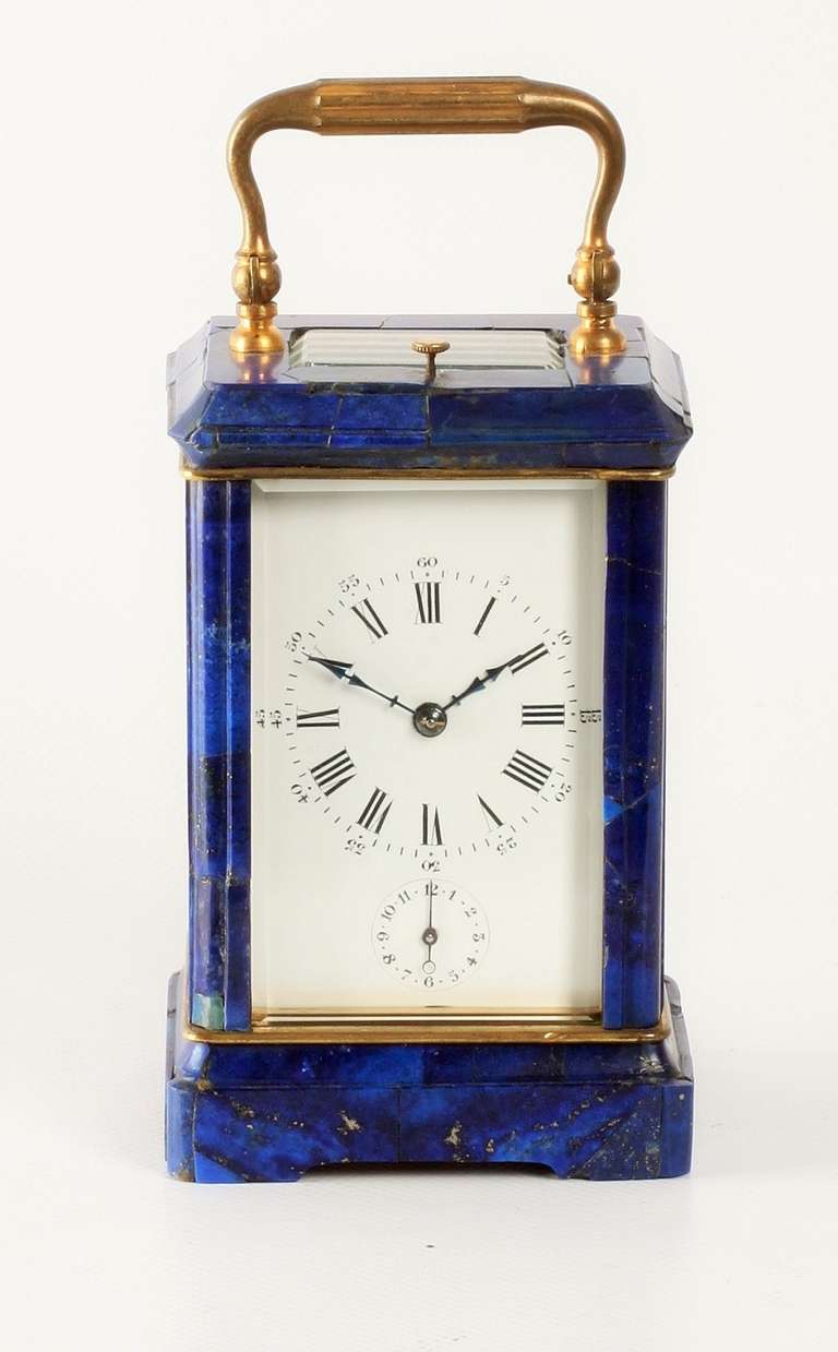Rare French Lapis Lazuli Corniche Carriage Clock, circa 1880