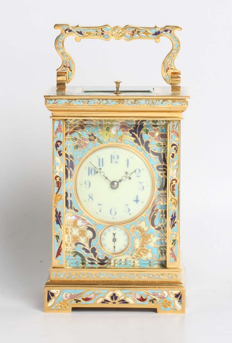 A Fine French Gilt Brass Cloisonne Enamel Alarm Carriage Clock, circa 1890 In Excellent Condition For Sale In Amsterdam, NL