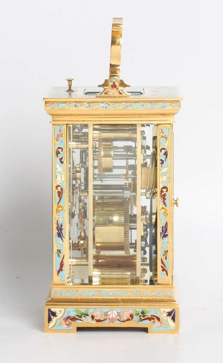 19th Century A Fine French Gilt Brass Cloisonne Enamel Alarm Carriage Clock, circa 1890 For Sale